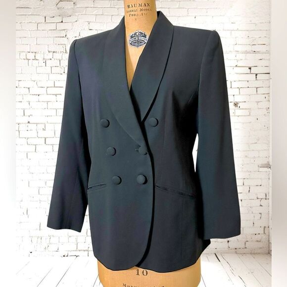 Kasper for ASL Black Crepe Double-Breasted Tuxedo Blazer Size 8 - Picture 1 of 14